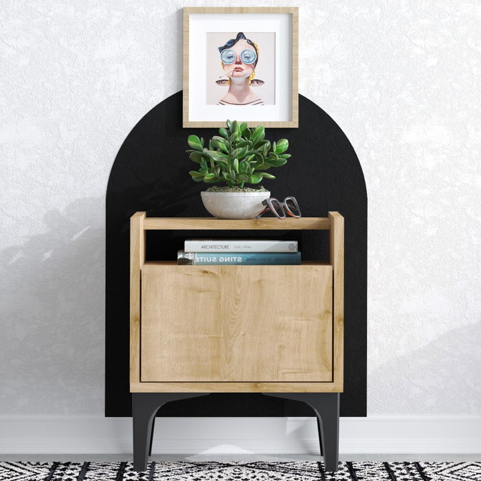 Hanah Home Mesita de Noche Nogal y Negro 40x50x35cm 18mm Tablero Melamina